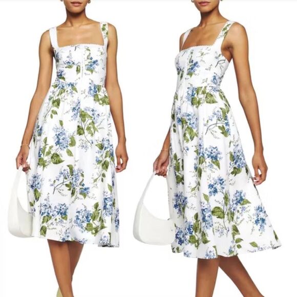 Reformation Tagliatelle Floral Linen Midi Dress Riviera Print Sleeveless 8 White - Picture 11 of 14